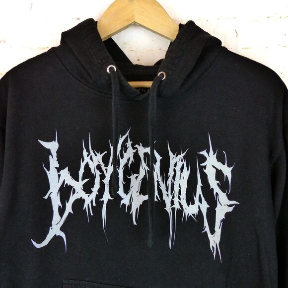 BoyGenius Band Hoodie Mens M Black Always An Angel Never A God Rock Indie Merch - Picture 3 of 10